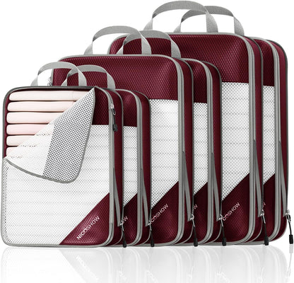 6 Set Compression Packing Cubes for Travel - Compressible, Lightweight, and Space-Saving Packing Cubes, Travel Essentials for Women, Wine