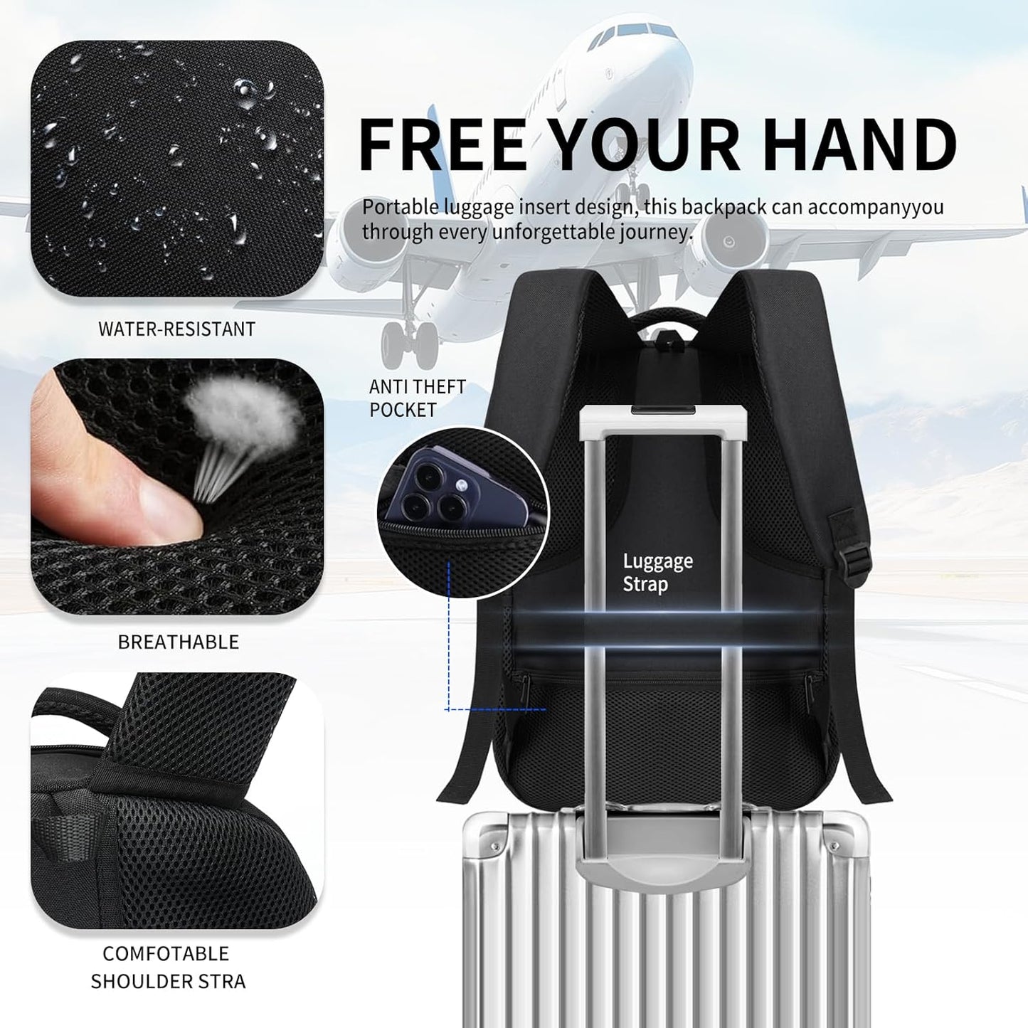 Black Backpack for Men, School Backpack for Boys Teens, Backpacks for School, College backpack, Book Bag, Water Resistant Bookbag, Business Work Travel Mochilas escolares para adolescentes