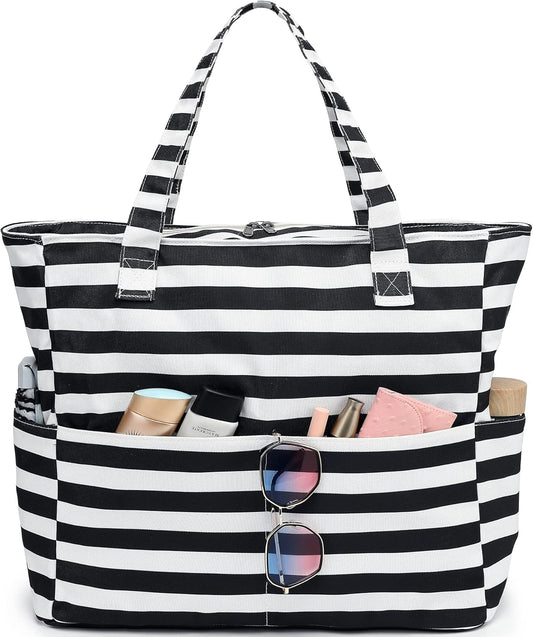 LEDAOU Beach Bag Waterproof Sandproof Women Tote Bag Pool Bag with Zipper for Gym Grocery Travel with Wet Pocket