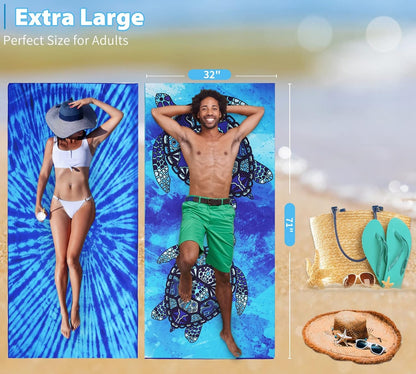 2 Pack Microfiber Thin Lightweight Beach Towel Oversized 71x32 Extra Large Sand Free Towels for Travel Swim Pool Yoga Gym Camping for Adults Women Men Beach Essentials Accessories Vacation Gift