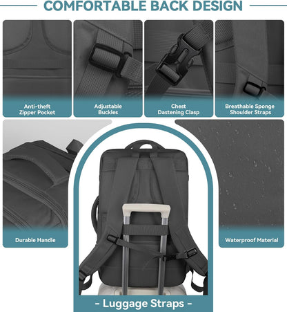 60L Extra Large Travel Laptop Backpack,3XL Expandable Carry On Backpack for Men, Big Capacity Heavy Duty Business Suitcase Daypack Bag Fits 18.4-19 Inch Laptops, Travel Gifts for Men Women, Black