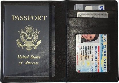 Personalized Monogrammed Black Leather RFID Passport Wallet