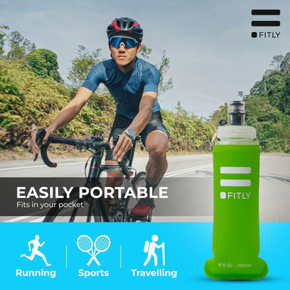 FITLY Soft Flask - Shrink As You Drink Soft Water Bottle for Hydration Pack - Folding Water Bottle Ideal for Running, Hiking, Cycling, Climbing & Rigorous Activity