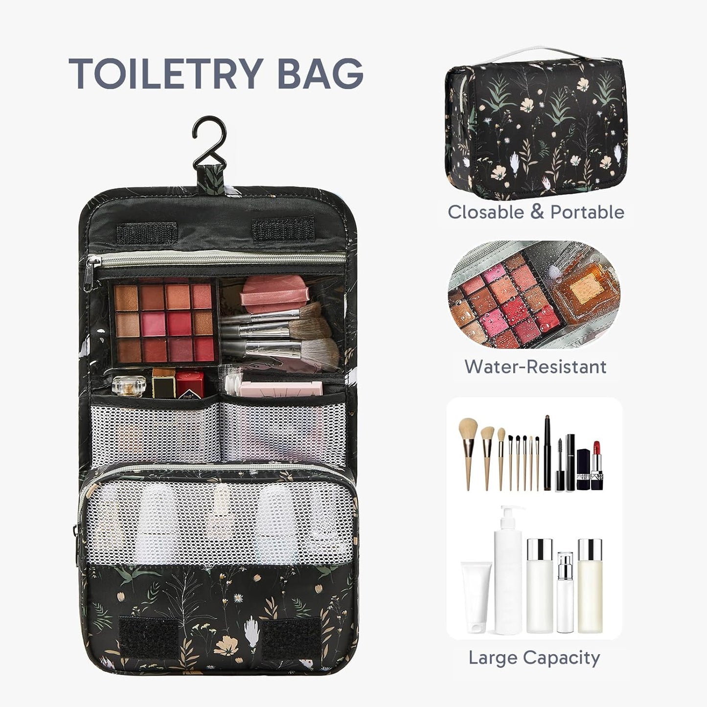 ALL INCLUDED 10 Set Durable Packing Cubes for Suitcases,OlarHike Essentials for Travel,UPGRADED Anti-Tear Stitching, NEW Improved Luggage Packing Organizers for Travel Accessories, Black Flower