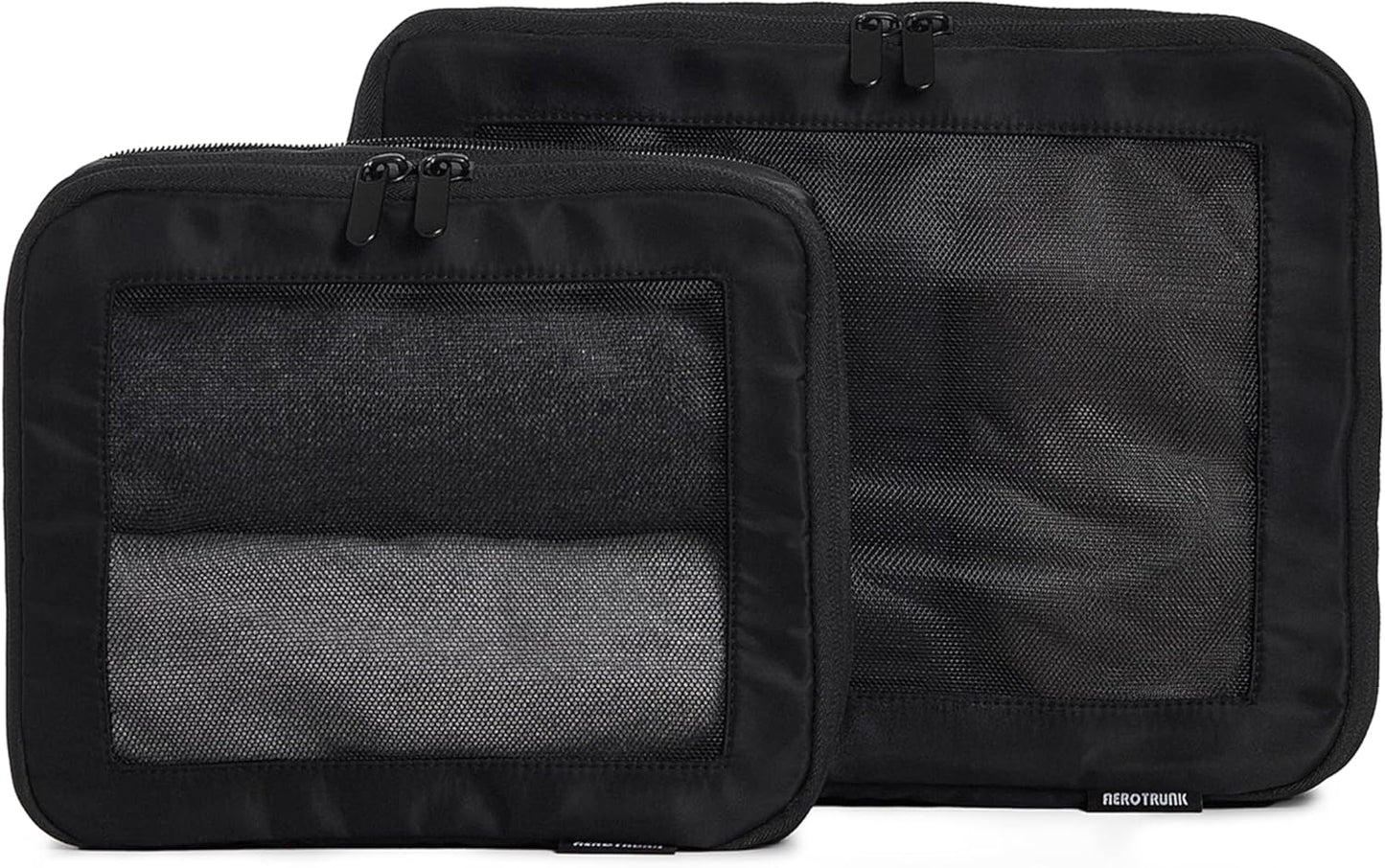 Compression Packing Cubes for Travel - Luggage Organizer Bags - Double Zipper Packing Cubes for Suitcases (2-Pack, Black)