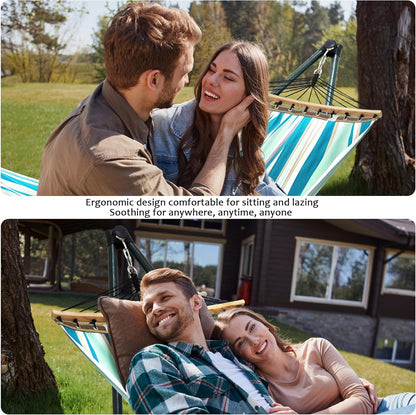 Tranquillo Sturdy Steel Hammock with Stand Premium Cotton Canvas Hammock, 600 lbs Capacity Hammock Stand Folding, Portable 30-Second Fold Unfold for Camping, (Canvas - Blue Leaf)