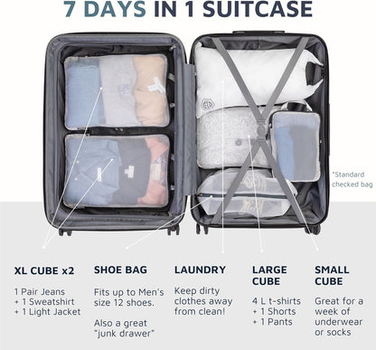Large Packing Cube Set with See Through Mesh- Compression Packing Cubes Travel Organizers by TRIPPED Travel Gear (White)