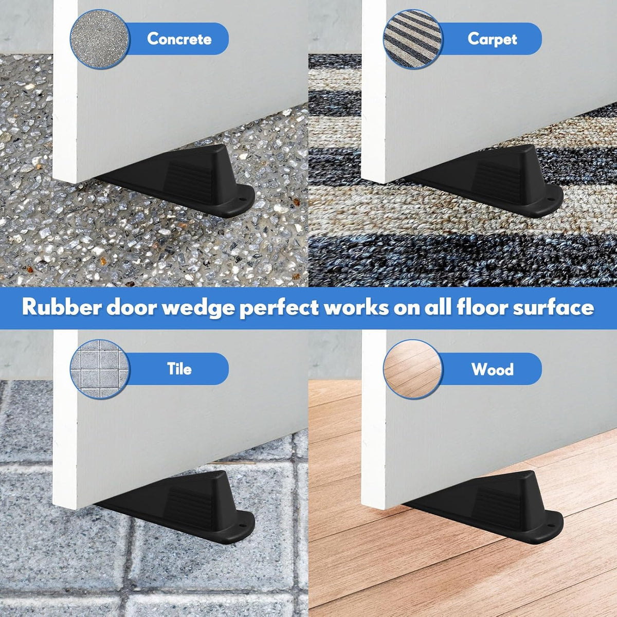 Frienda 2 Pcs Jumbo Door Stoppers Heavy Duty Door Stopper Tall up to 2inch Tall Wedge TPR Large Wedge Stackable Big Rubber Doorstop for Hotel Carpet Hardwood Concrete and Tile (Black)