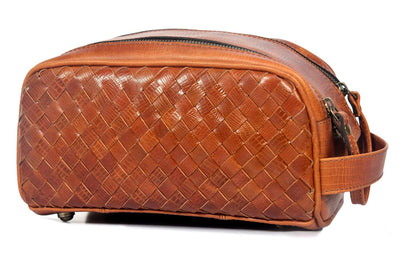 10" Premium Leather Toiletry Travel Pouch With Waterproof Lining | King-Size Handcrafted Vintage Dopp - Kit Gift for Father's Day By Aaron Leather Goods