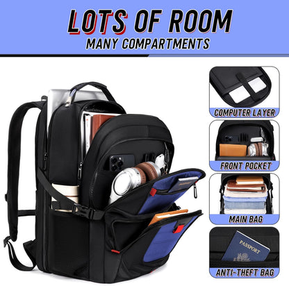 Z-MGKISS Large Travel Backpack for Men, TSA Flight Approved Business Backpack, USB Computer Bagpack Fits 17.3 Inch Laptop, Blue
