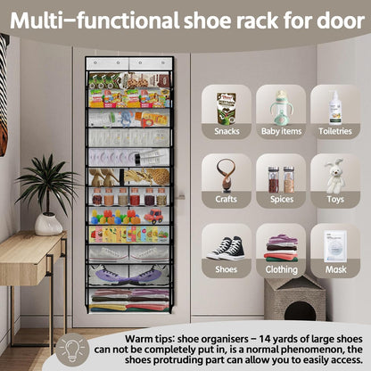 12 Pocket Over the Door Shoe Organizer,Reusable Breathable Large Mesh Bag Men's & Women's Sneaker Organizer,Shoe Organizer for Kids,Hanging Shoe Storage Hanging Bag (White)