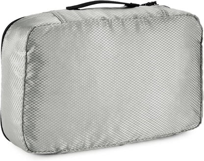 Amazon Basics Small Packing Cubes for Travel, Packing Organizers, 4-Piece-Set With Double Zipper Pulls and Mesh Top Panel, 100% Durable Polyester, Gray, 11"L x 6.8"W x 3"H
