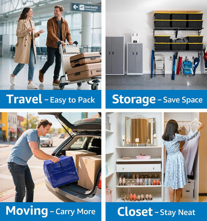 6 Pack Heavy Duty Moving Bags with Padded Wrap Around Handles-Strengthened Zipper Extra Large Storage Totes for Dorm College Clothes