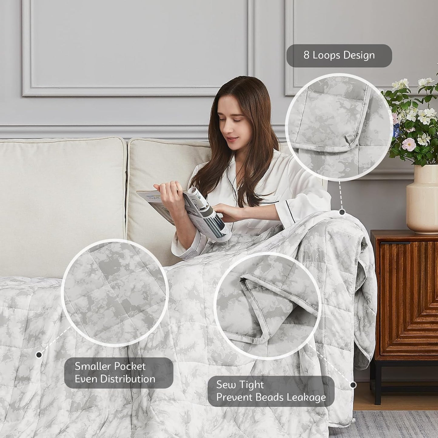 L'AGRATY Weighted Blanket - 48"x72" 15lbs Cooling Breathable Heavy Blanket Microfiber Material with Glass Beads for Adult All-Season Summer Fall Winter Soft Thick Comfort