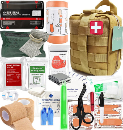 IFAK Kit Trauma Kit Military Medical First Aid Kits Bleeding Contral Emergency Survival Bug Out Bag for Camping Gear Supplies Hiking (Tan)