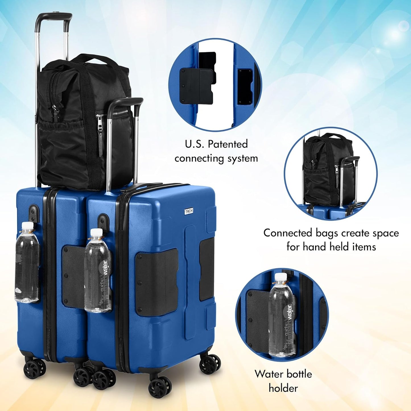 Tach V3.1 Hard Shell Carry On Luggage 20 inch | Carry on Luggage with Spinner Wheels & Patented Built-In Connecting System | One Piece Rolling Suitcase Links 9 Bags At Once (Midn Blue)