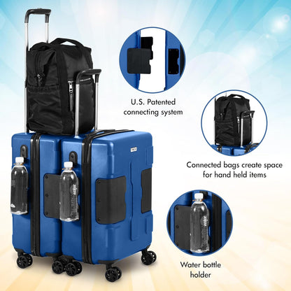 Tach V3.1 Hard Shell Carry On Luggage 20 inch | Carry on Luggage with Spinner Wheels & Patented Built-In Connecting System | One Piece Rolling Suitcase Links 9 Bags At Once (Midn Blue)