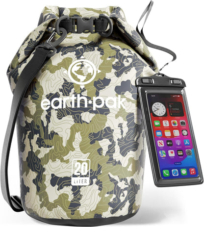 Earth Pak Waterproof Dry Bag - Roll Top Waterproof Backpack Sack Keeps Gear Dry for Kayak with Waterproof Phone Case