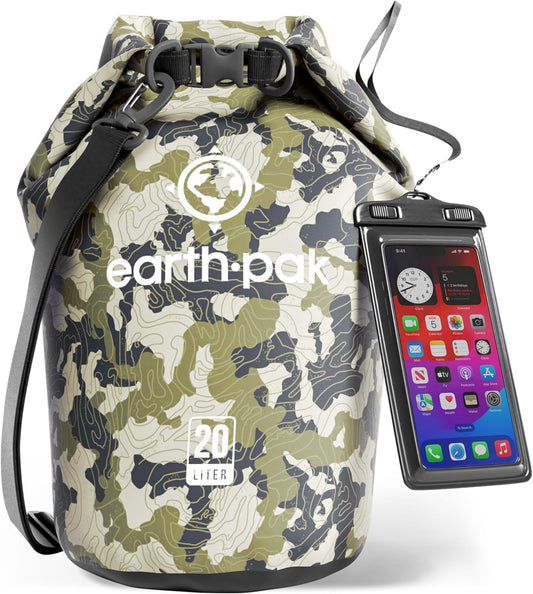Earth Pak Waterproof Dry Bag - Roll Top Waterproof Backpack Sack Keeps Gear Dry for Kayak with Waterproof Phone Case