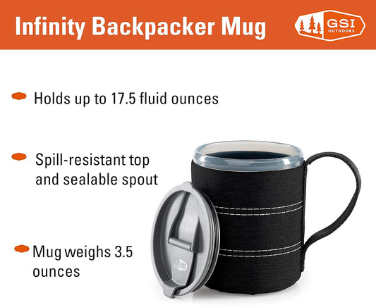 GSI Outdoors Infinity Backpacker Mug I Lightweight, BPA-Free Coffee Cup for Travel, Camping Gear, Backpacking and Outdoors - 17 oz.