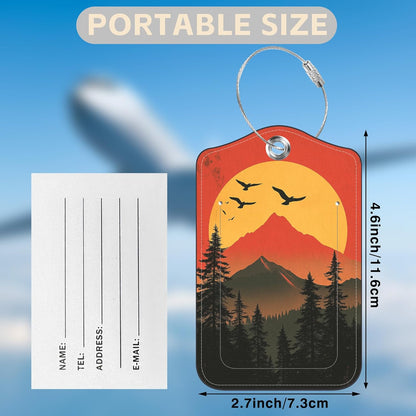 2 Pcs Mountain at Sunset Luggage Tags for Suitcases PU Leather Baggage Tags Name ID Label with Privacy Cover and Stainless Steel Loop for Men Women Travel Bag Suitcase