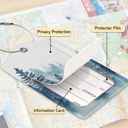 3 PCS Misty Forest Landscape Luggage Tags,Suitcase Tags Privacy Cover ID Label with Stainless Steel Loop and Address Card for Travel Bag Suitcase