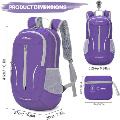 ZOMAKE Ultra Lightweight Packable Backpack 25L, Foldable Hiking Backpacks Water Resistant Small Folding Daypack for Travel(Purple)
