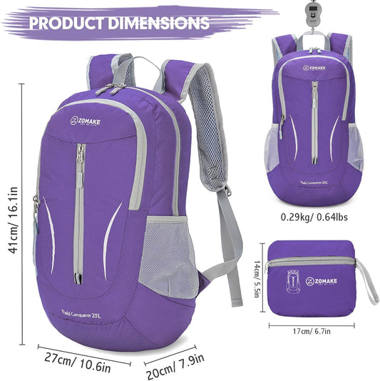 ZOMAKE Ultra Lightweight Packable Backpack 25L, Foldable Hiking Backpacks Water Resistant Small Folding Daypack for Travel(Purple)