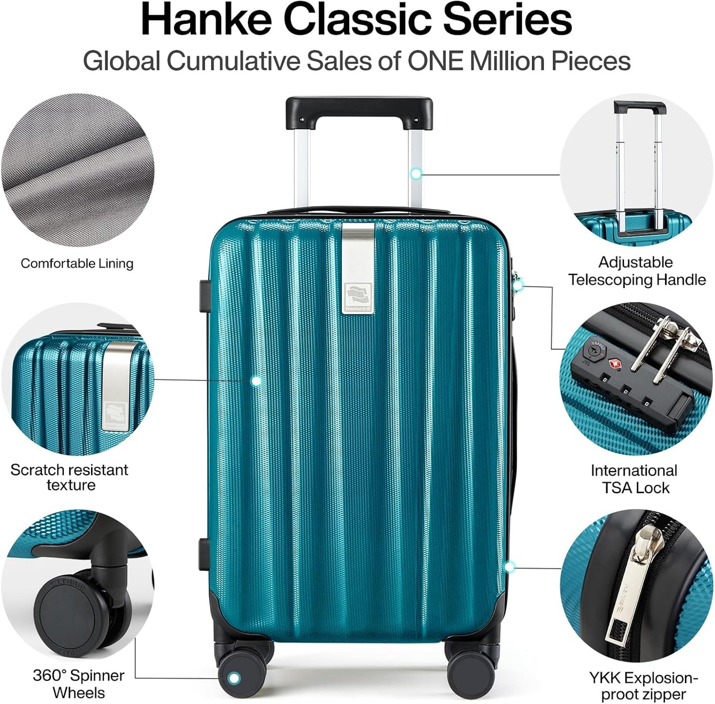 Hanke 24 Inch Luggage Suitcases With Spinner Wheels Lightweight PC Hard Shell Rolling Suitcase With Travel Lock,Checked-Medium 24-Inch(Caribbean Blue)