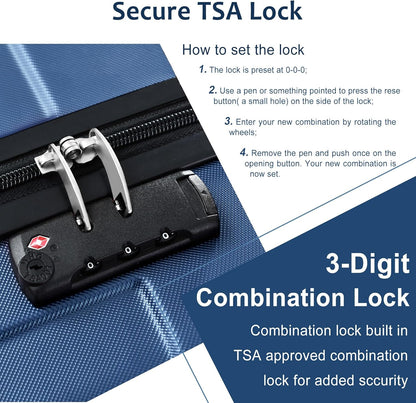 Merax Carry-On Luggage 22x14x9 airline approved, Hardshell ABS Suitcase with Spinner Wheels, TSA Lock, Lightweight Durable 20 Inch Travel Luggage for Men Women(Blue)