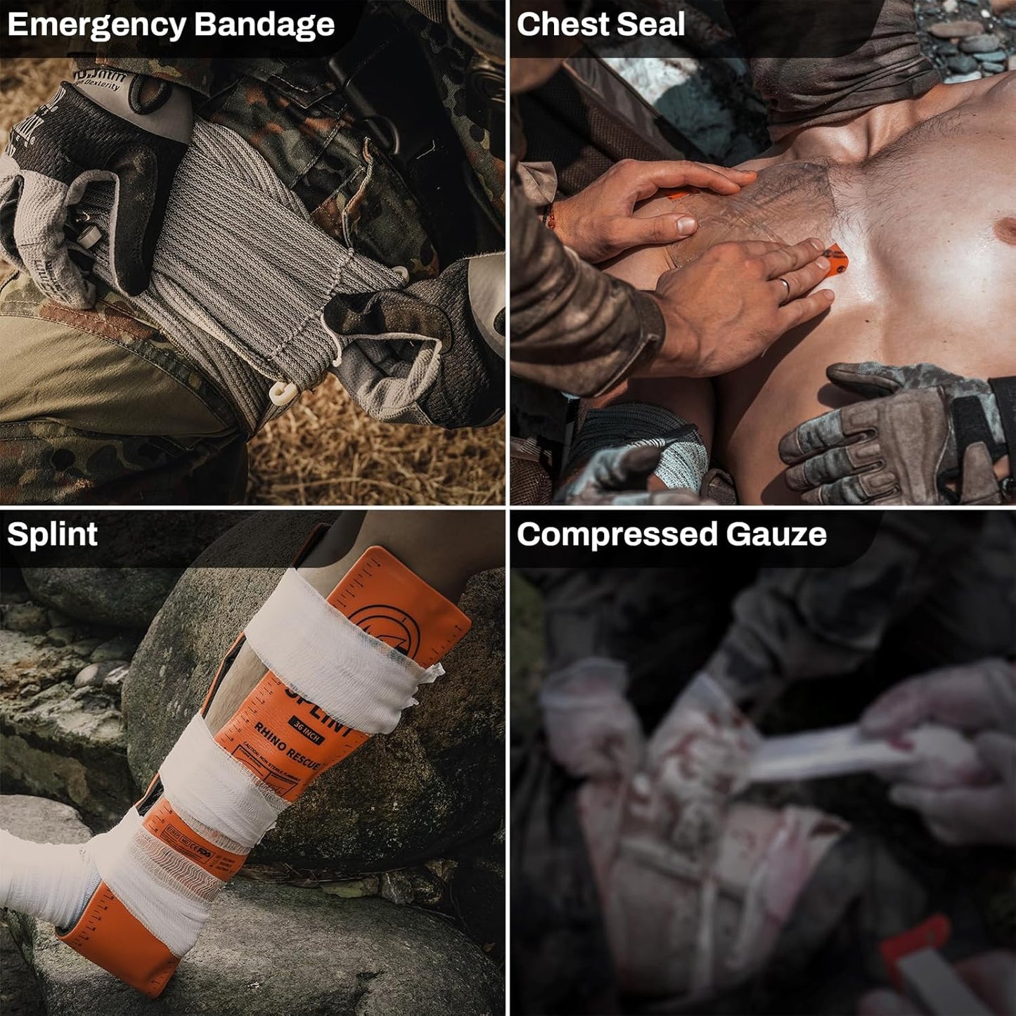 RHINO RESCUE IFAK Trauma Kit with C-A-T Tourniquet, Tactical First Aid Kit Molle Pouch for Military, Combat, Car, Camping, Hiking, Travel (Black)