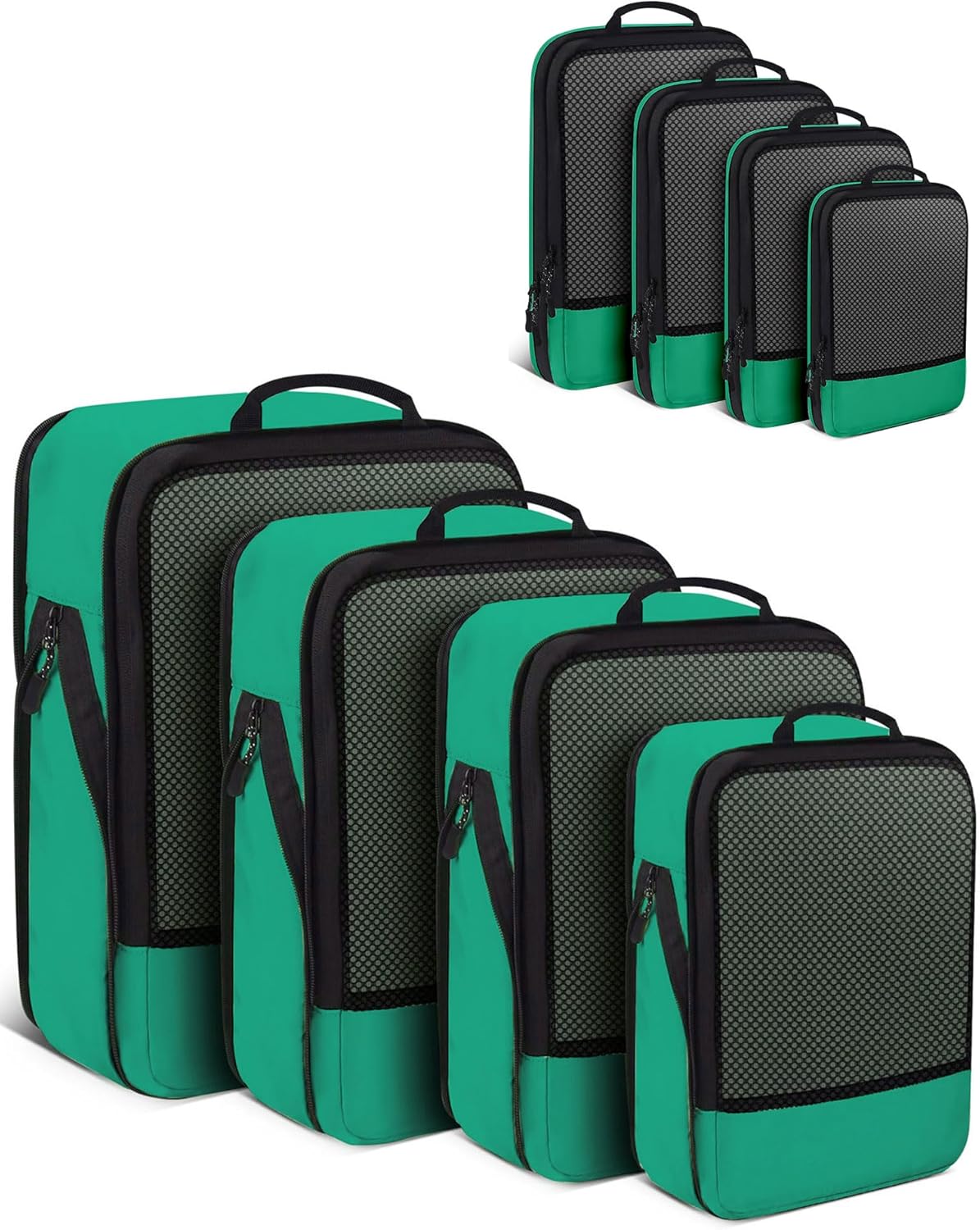 4 PCS Set Compression Packing Cubes for Travel, Lightweight Packaging Organizer Bags for Carry On Space Saving, Travel Essentials Cubes for Suitcase Backpack, Green