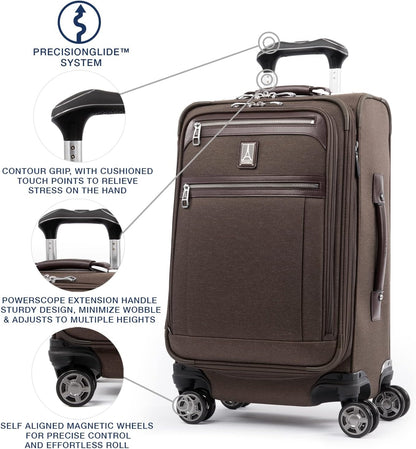 Travelpro Platinum Elite Softside Expandable Carry on Luggage, 8 Wheel Spinner Suitcase, USB Port, Suiter, Men and Women, Rich Espresso Brown, Carry On 21-Inch