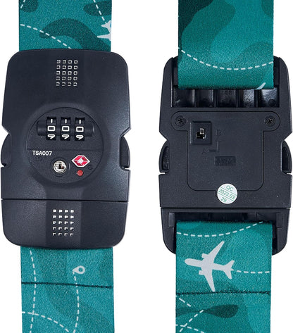 Travelkin Luggage Straps TSA Approved - Adjustable Cross Suitcase Straps with TSA Lock, Reinforced Buckle, Unique Pattern - Secure Heavy Duty Luggage Straps for Travel (Air Line Blue)