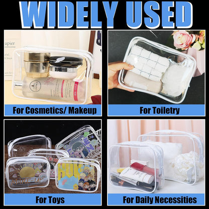 3 Pack Clear Makeup Bags, Waterproof Toiletry Bag with Zipper, Transparent Travel Cosmetic Bag, TSA Approved Clear Organizer Bags, PVC Cosmetic Pouch Case for Vacation Airport Airline Compliant