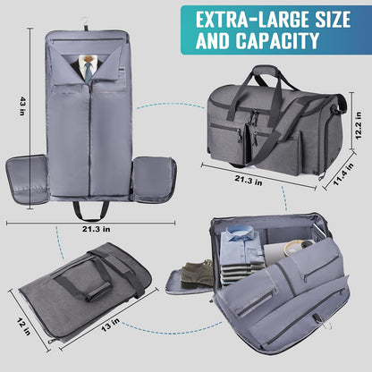 Convertible Garment Duffel Bag with Mesh Storage Bag, Water-Resistance Carry On Garment Bag with Suit Compartment, 2 in 1 Hanging Suit Travel Bag