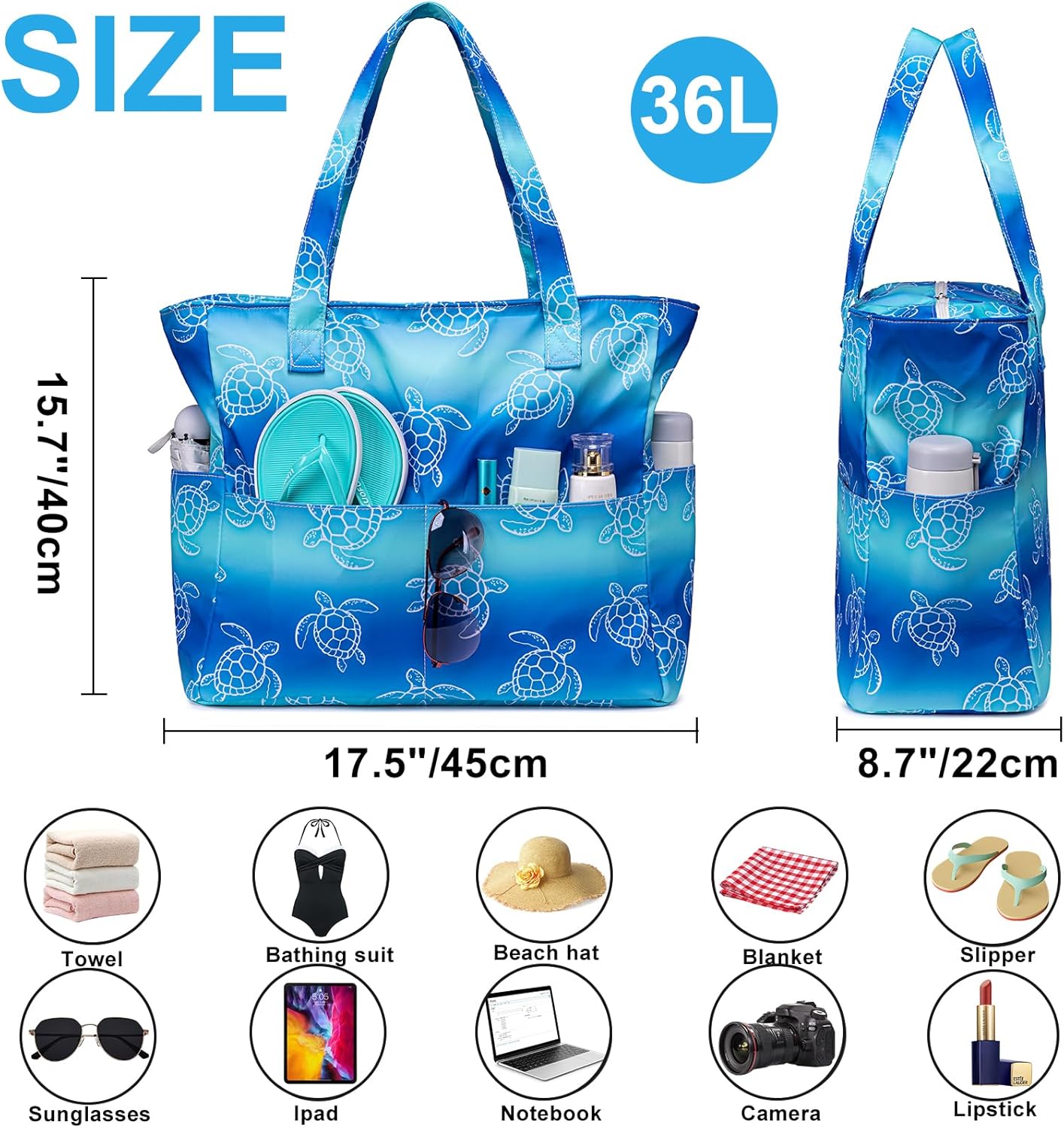 Waterproof Beach Tote Pool Bags for Women Ladies Extra Large Gym Tote Carry On Bag With Wet Compartment for Weekender Travel