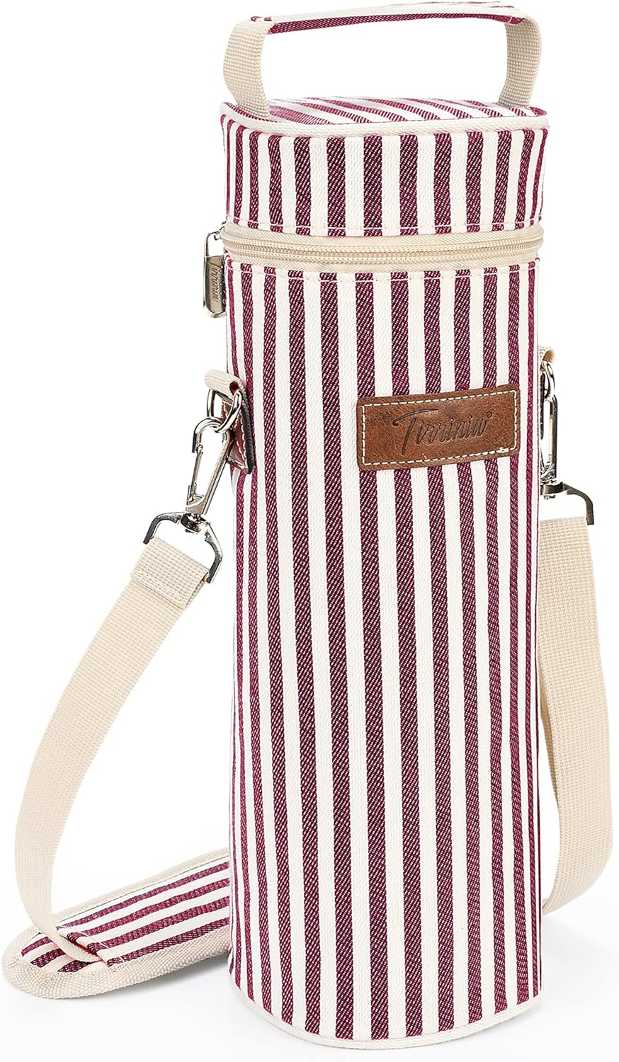 Tirrinia Single Wine Cooler Bags - Insulated & Padded Portable Wine Gift Tote Carrier for Travel, BYOB Restaurant, Wine Tasting, Party, Great Gift for Wine Lover, Wine Stripe