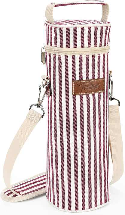 Tirrinia Single Wine Cooler Bags - Insulated & Padded Portable Wine Gift Tote Carrier for Travel, BYOB Restaurant, Wine Tasting, Party, Great Gift for Wine Lover, Wine Stripe