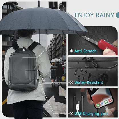 hk Laptop Backpack for Men with USB Charging Port Water-Resistant for 15.6 Inch Computer Bag Durable High-Tech Daypack Casual Backpack for Business Work College Weekender Travel-Black