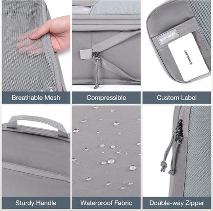 BAGSMART 6 Set Compression Packing Cubes - Lightweight Travel Essentials, Durable Luggage Organizer