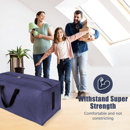 4 Pack Large Strong Moving Bags with Zippers & Carrying Handles - Water-Resistant - Heavy Duty Storage Tote for Space Saving, Fold Flat, Alternative to Moving Box (Blue)
