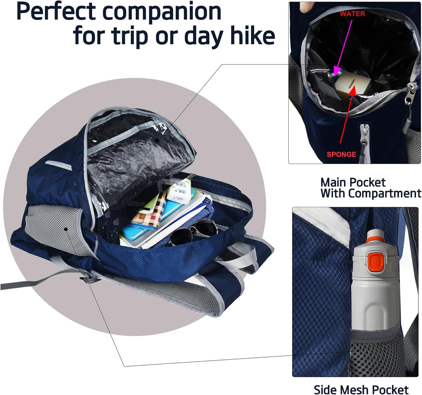 35L Foldable Waterproof Backpack For Outdoor Sports Travel Inside Wet Clothes Compartment Packable For Multiple