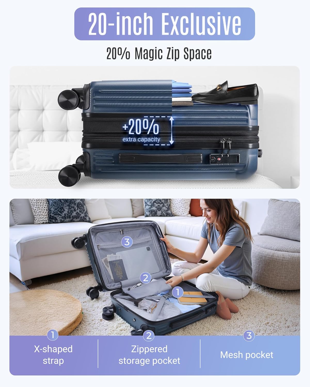 LIGHT FLIGHT Luggage Sets, Durable Hard Shell 3 Piece Set Suitcase with Spinner Wheels, Hardside Lightweight Luggage set with TSA Lock, Large Travel Luggage Set (20" 24" 28"), Rose Purple