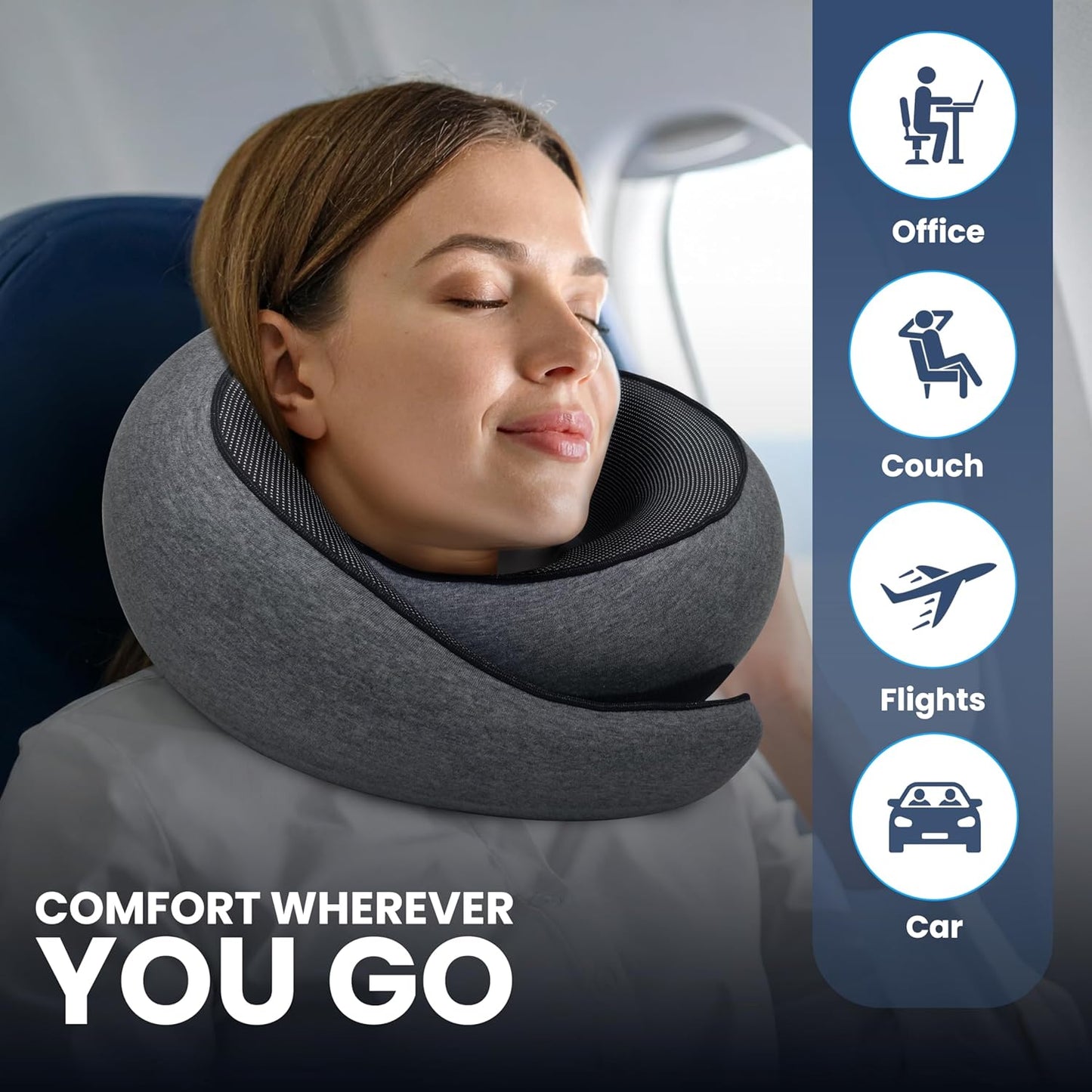 Upgraded Memory Foam Travel Neck Pillow for Airplane – New Ergonomic Wrap-Around Design with Adjustable Strap, Washable Cover, Carry Bag & Sleep Mask – Premium Travel Essentials for Men & Women