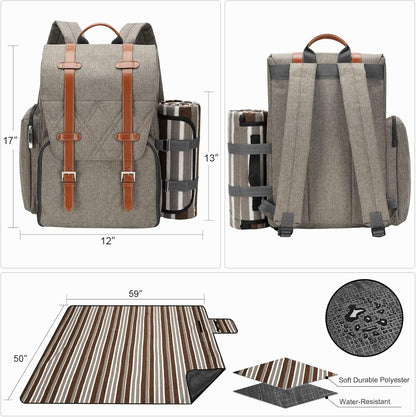 Picnic Backpack for 2 Person with Large Insulated Cooler Bag, Picnic Basket Set with Wine Pouch, Waterproof Picnic Blanket & Cutlery Set. Perfect for Beach, Camping,Wedding Gift for Couple.Beige