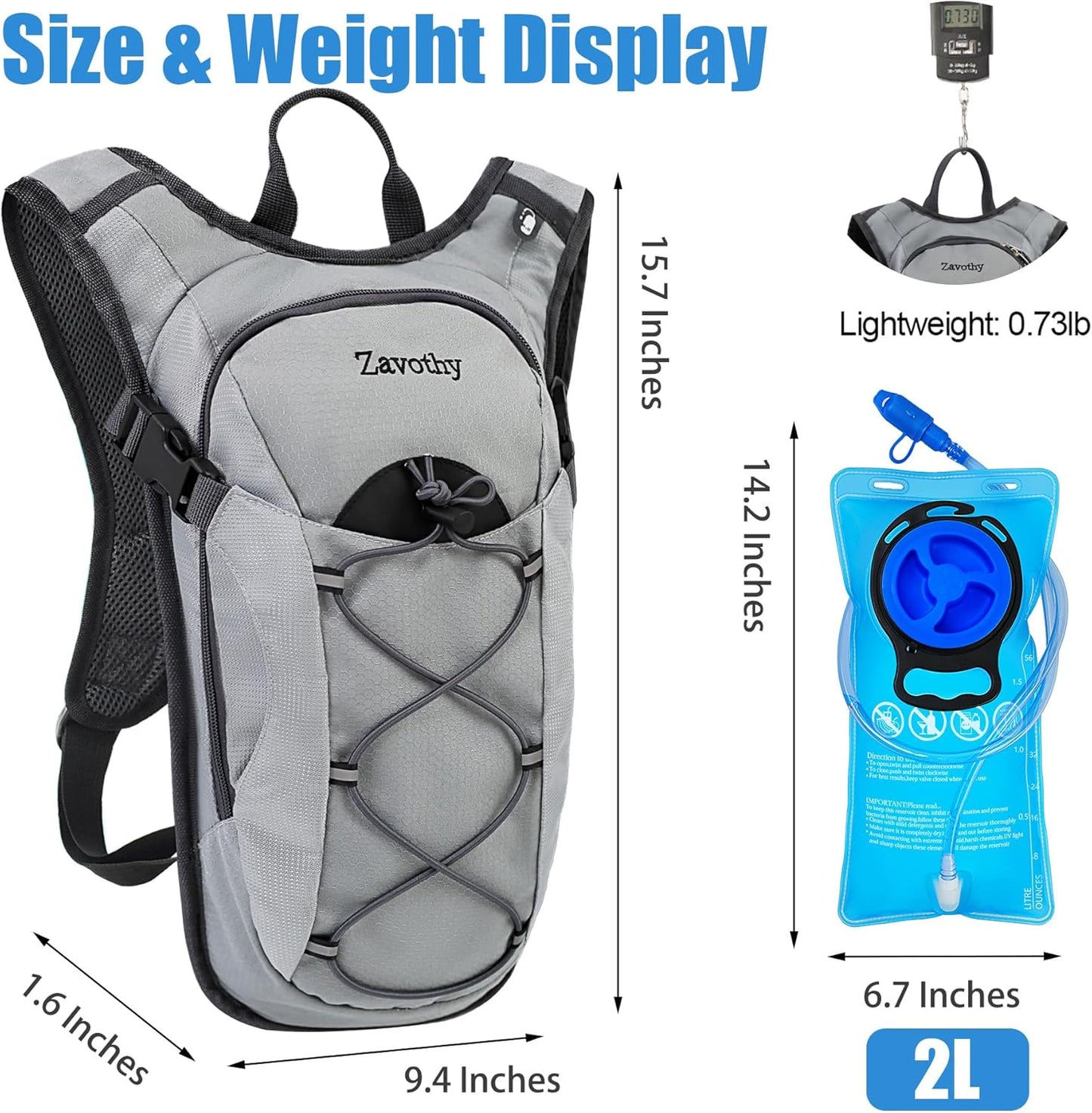 Zavothy Hydration Backpack with 2L Hydration Bladder Water Backpack for Hiking Hydration Pack for Running Cycling Hiking