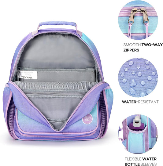 mibasies Girls Backpack 5-8: Lightweight Kids Backpacks for Girls - Girl Bookbag for Elementary School - Gradient Purple