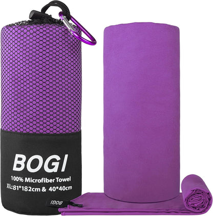 BOGI Microfiber Travel Sports Towel-Quick Dry Towel, Soft Lightweight Microfiber Camping Towel Absorbent Compact Travel Towel for Camping Gym Yoga Swimming Backpacking (XL:72''x32''+16''x16''-Purple)