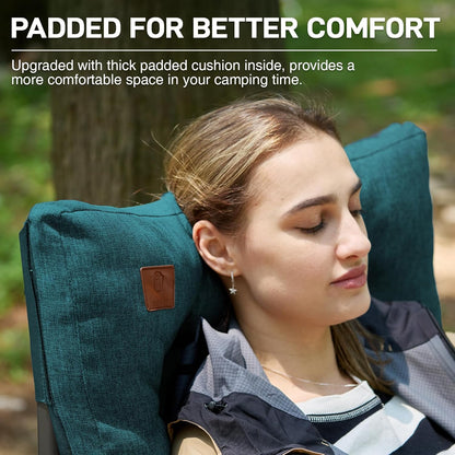 EVER ADVANCED Padded Oversized Folding Camping Chair for Adults, Heavy Duty Lawn Chair with Side Pockets, Portable Collapsible Quad Chair for Outside, Support Up to 500lbs, Green